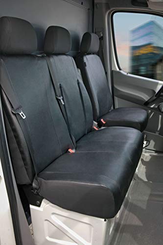 Walser 11496 Funda de asiento de coche ajuste de transportador, funda de asiento de imitación de cuero antracita compatible con VW Crafter, Mercedes Sprinter, banco simple y doble