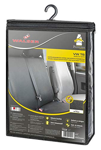 Walser 11520 Funda de asiento de coche ajuste de transportador, funda de asiento de imitación de cuero antracita compatible con VW T6, 2 asientos individuales en la parte delantera