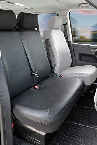 Walser 11520 Funda de asiento de coche ajuste de transportador, funda de asiento de imitación de cuero antracita compatible con VW T6, 2 asientos individuales en la parte delantera