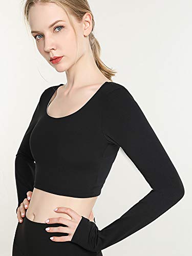 Wamsatto Camisetas Deportivos de Manga Larga para Mujer Camiseta para Correr de Yoga Cojines Extraíbles Wamsatto Camisetas Deportivos de Manga Larga para Mujer Camiseta para Correr de Yoga Cojines Extraíbles