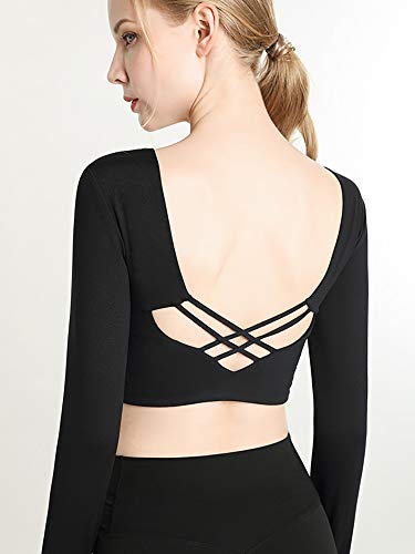 Wamsatto Camisetas Deportivos de Manga Larga para Mujer Camiseta para Correr de Yoga Cojines Extraíbles Wamsatto Camisetas Deportivos de Manga Larga para Mujer Camiseta para Correr de Yoga Cojines Extraíbles
