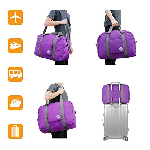 Wandf Bolsa de Viaje Ligera y Plegable, Equipaje de Mano, Bolsa de Dormir para Viajes, Deporte, Gimnasio, Vacaciones, Semana, paeck (40 L Morado)