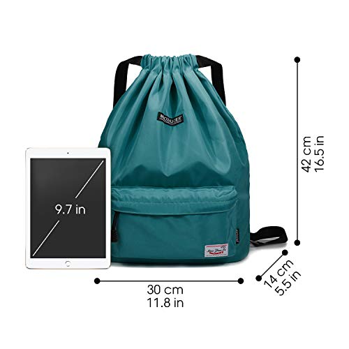 WANDF Drawstring Backpack String Bag Sackpack Cinch Water Resistant Nylon for Gym Shopping Sport Yoga by (Verde Oscuro)