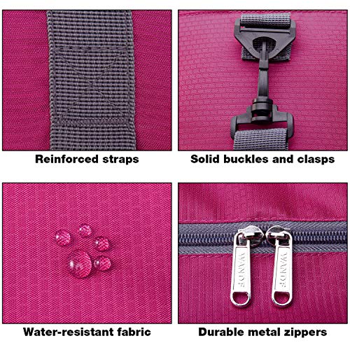 Wandf Foldable Travel Duffel Bag Super Lightweight for Luggage, Sports Gear Or Gym Duffle, Water Resistant Nylon (40L Fuchsia)