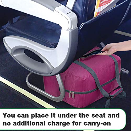 Wandf Foldable Travel Duffel Bag Super Lightweight for Luggage, Sports Gear Or Gym Duffle, Water Resistant Nylon (40L Fuchsia) Wandf Foldable Travel Duffel Bag Super Lightweight for Luggage, Sports Gear Or Gym Duffle, Water Resistant Nylon (40L Fuchsia)
