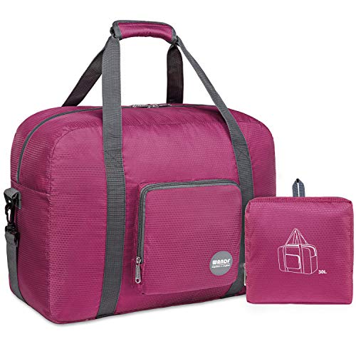 Wandf Foldable Travel Duffel Bag Super Lightweight for Luggage, Sports Gear Or Gym Duffle, Water Resistant Nylon (40L Fuchsia)