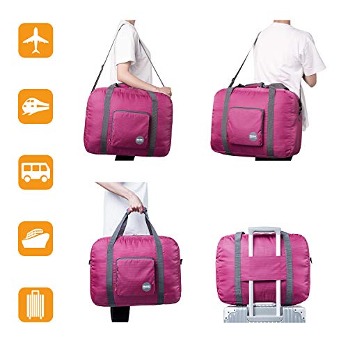 Wandf Foldable Travel Duffel Bag Super Lightweight for Luggage, Sports Gear Or Gym Duffle, Water Resistant Nylon (40L Fuchsia)