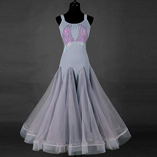 Wangmei Sin Mangas Vestidos de Baile de Salón Competencia Femenina Profesional Vals Moderno Rendimiento Vestuario de Baile Gran Vestido de Swing, XL