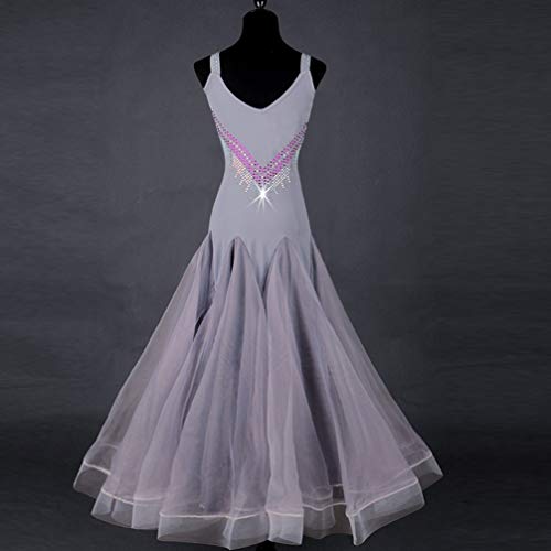 Wangmei Sin Mangas Vestidos de Baile de Salón Competencia Femenina Profesional Vals Moderno Rendimiento Vestuario de Baile Gran Vestido de Swing, XL