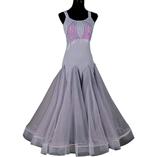 Wangmei Sin Mangas Vestidos de Baile de Salón Competencia Femenina Profesional Vals Moderno Rendimiento Vestuario de Baile Gran Vestido de Swing, XL