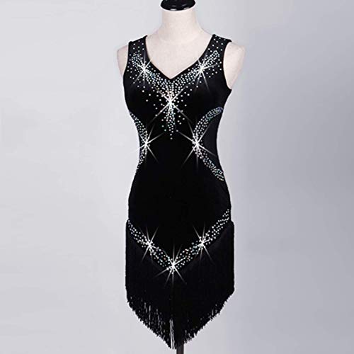 Wangmei Terciopelo Aprovechar Vestido de Baile Latino para Mujeres Ropa de Rendimiento Borla Profesional Baile Latino Vestidos de Competencia con Diamantes de Imitación,Black2,S Wangmei Terciopelo Aprovechar Vestido de Baile Latino para Mujeres Ropa de Rendimiento Borla Profesional Baile Latino Vestidos de Competencia con Diamantes de Imitación,Black2,S