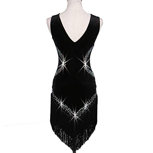 Wangmei Terciopelo Aprovechar Vestido de Baile Latino para Mujeres Ropa de Rendimiento Borla Profesional Baile Latino Vestidos de Competencia con Diamantes de Imitación,Black2,S Wangmei Terciopelo Aprovechar Vestido de Baile Latino para Mujeres Ropa de Rendimiento Borla Profesional Baile Latino Vestidos de Competencia con Diamantes de Imitación,Black2,S
