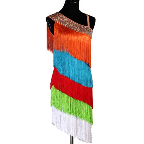 Wangmei Vestido de Baile Latino con Flecos Coloridos para Damas Sin Mangas Rendimiento de Vestuario Tango Profesional Zumba Rumba Cha Cha Performance,Vistoso,M Wangmei Vestido de Baile Latino con Flecos Coloridos para Damas Sin Mangas Rendimiento de Vestuario Tango Profesional Zumba Rumba Cha Cha Performance,Vistoso,M