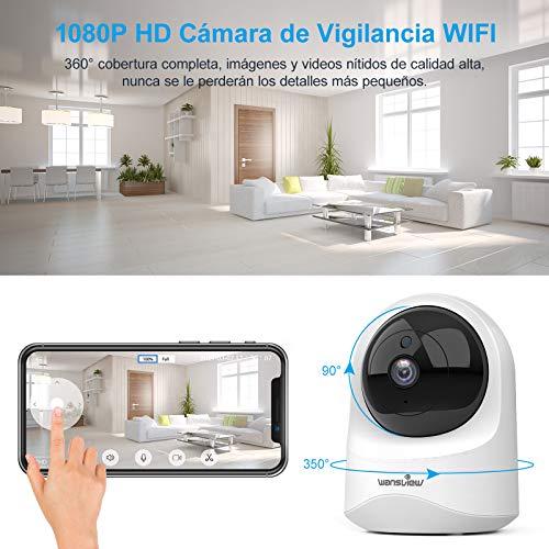 Wansview Cámara IP WiFi, 1080P Cámara Vigilancia WiFi con Visión Noturna Detección de Movimiento, Audio Bidireccional, Compatible con Alexa, Cámara de Seguridad Bebé Mascotas, Q6 (NO Tiene autonomía)