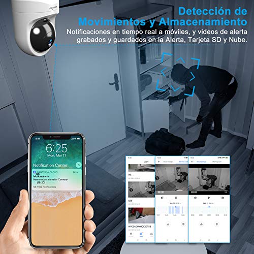 Wansview Cámara IP WiFi, 1080P Cámara Vigilancia WiFi con Visión Noturna Detección de Movimiento, Audio Bidireccional, Compatible con Alexa, Cámara de Seguridad Bebé Mascotas, Q6 (NO Tiene autonomía)