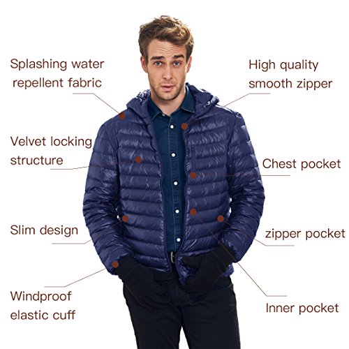 Wantdo Chaqueta de Pluma Cálido Capucha Otoño Chaqueta de Plumón Antiviento al Aire Libre Chaqueta de Pluma Ligera Abrigo Acolchado Plegable para Viaje Hombres Azul Marino Small Wantdo Chaqueta de Pluma Cálido Capucha Otoño Chaqueta de Plumón Antiviento al Aire Libre Chaqueta de Pluma Ligera Abrigo Acolchado Plegable para Viaje Hombres Azul Marino Small