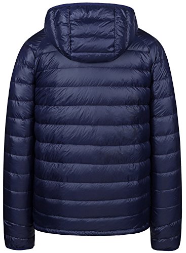 Wantdo Chaqueta de Pluma Cálido Capucha Otoño Chaqueta de Plumón Antiviento al Aire Libre Chaqueta de Pluma Ligera Abrigo Acolchado Plegable para Viaje Hombres Azul Marino Small