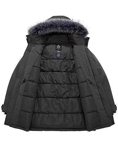 Wantdo Parka Gruesa Capucha Desmontable con Pelo Chaquetas de Lana Resistente al Agua Abrigo Casual Bolsillos Múltiples Abrigo Ajustado con Cinturón Hombre Azul Oscuro X-Large