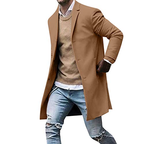 waotier Cárdigans Hombre Trench Coat Otoño Color sólido Abrigo Slim Fit Cazadora Traje de Manga Larga De un Solo Pecho Jacket Top