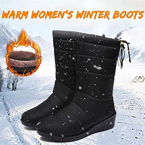 Warm Women Winter Boots, Women's Knee High Shoes Snow Boots, Ladies's Waterproof Fur Lined Frosty Warm Anti-Slip Boot, Female Winter Snow Booties Outdoor Footwear（1 Pair） Black 40