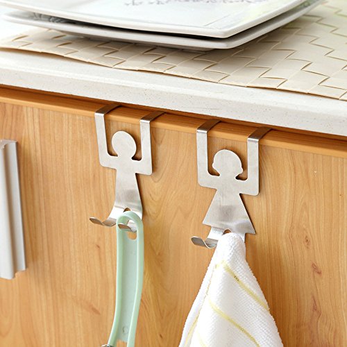 WARMWORD 2pcs de Dibujos Animados Humanoid Gancho Puerta Trasera Acero Inoxidable Armario Home Kitchen baño Amantes en Forma Cocina Percha Almacenamiento Ropa Estante Herramienta