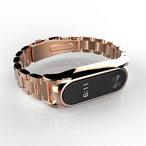 WARMWORD Correa de Repuesto de Acero Inoxidable para Reloj Inteligente Xiaomi Mi Band 2, con Marco de Metal Correa de muñeca Acero Inoxidable Pulsera de Metal