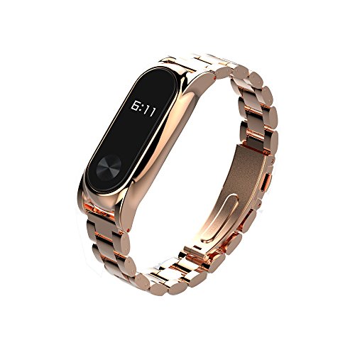 WARMWORD Correa de Repuesto de Acero Inoxidable para Reloj Inteligente Xiaomi Mi Band 2, con Marco de Metal Correa de muñeca Acero Inoxidable Pulsera de Metal