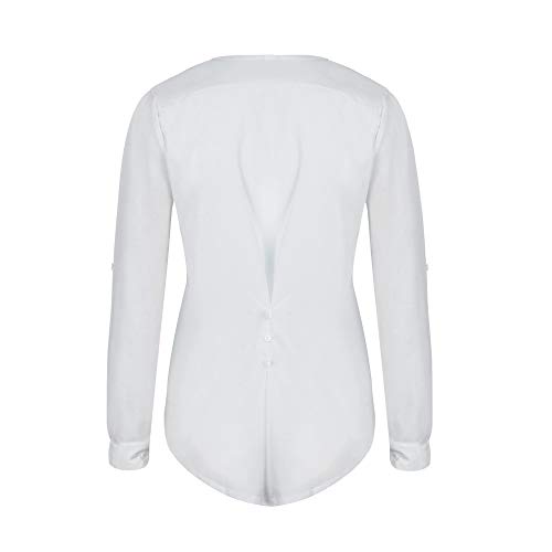 WARMWORD Las Mujeres Ocasionales Manga Larga Boton De La Gasa Cuello En V Dobladillo Irregular De Decoracion Camisas Tapas Moda Camisa Mujer Color Puro Tops de Mujer Blusa WARMWORD Las Mujeres Ocasionales Manga Larga Boton De La Gasa Cuello En V Dobladillo Irregular De Decoracion Camisas Tapas Moda Camisa Mujer Color Puro Tops de Mujer Blusa