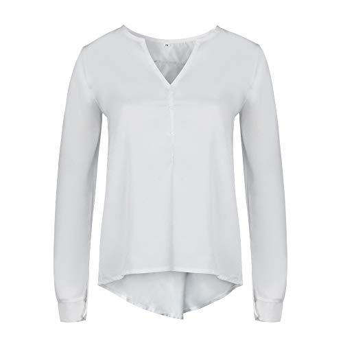 WARMWORD Las Mujeres Ocasionales Manga Larga Boton De La Gasa Cuello En V Dobladillo Irregular De Decoracion Camisas Tapas Moda Camisa Mujer Color Puro Tops de Mujer Blusa WARMWORD Las Mujeres Ocasionales Manga Larga Boton De La Gasa Cuello En V Dobladillo Irregular De Decoracion Camisas Tapas Moda Camisa Mujer Color Puro Tops de Mujer Blusa