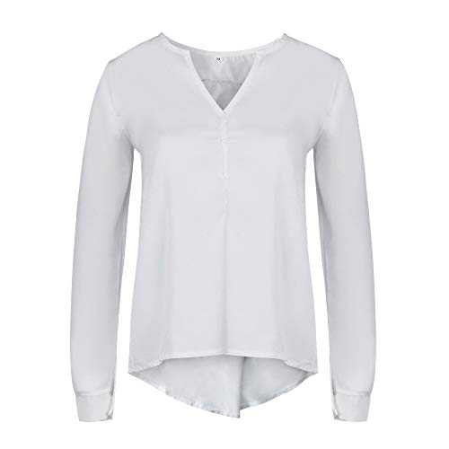 WARMWORD Las Mujeres Ocasionales Manga Larga Boton De La Gasa Cuello En V Dobladillo Irregular De Decoracion Camisas Tapas Moda Camisa Mujer Color Puro Tops de Mujer Blusa