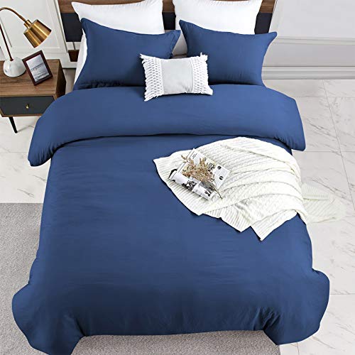 WAVVE Funda Nórdica 150x220 cm para Cama 90 con 1 Funda de Almohada 40x75 cm, Funda de Edredón de Microfibra, Suave y Transpirable (Azul Oscuro, 2pcs)