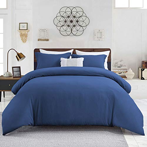 WAVVE Funda Nórdica 150x220 cm para Cama 90 con 1 Funda de Almohada 40x75 cm, Funda de Edredón de Microfibra, Suave y Transpirable (Azul Oscuro, 2pcs)