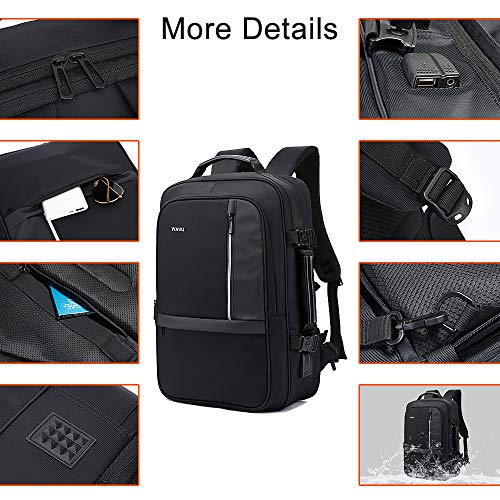 WAWJ Convertible Antirrobo Mochila de Viaje Estilo Business Escolar, 35L Negro Mochila Antirrobo de Maleta Viaje por 17,3 Pulgada Cuaderno (01)