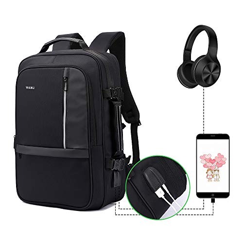 WAWJ Convertible Antirrobo Mochila de Viaje Estilo Business Escolar, 35L Negro Mochila Antirrobo de Maleta Viaje por 17,3 Pulgada Cuaderno (01)