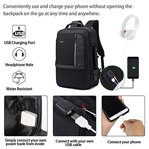 WAWJ Convertible Antirrobo Mochila de Viaje Estilo Business Escolar, 35L Negro Mochila Antirrobo de Maleta Viaje por 17,3 Pulgada Cuaderno (01)