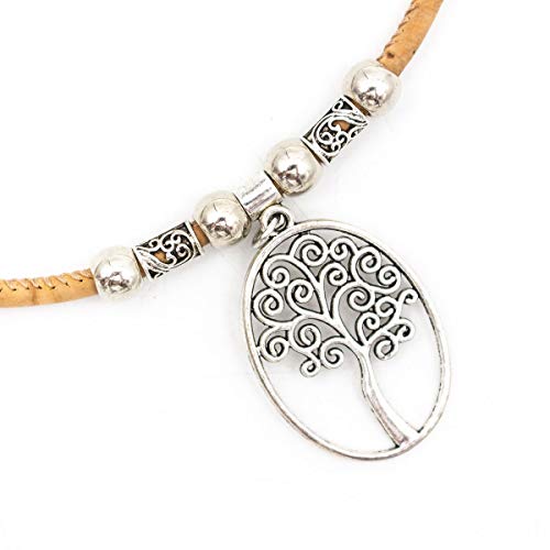 WAY2BB - Collar de corcho con colgante de árbol de la vida WAY2BB - Collar de corcho con colgante de árbol de la vida