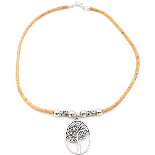 WAY2BB - Collar de corcho con colgante de árbol de la vida WAY2BB - Collar de corcho con colgante de árbol de la vida