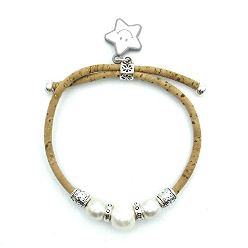 Way2BB - Pulsera de cuerda de corcho con 3 cuentas