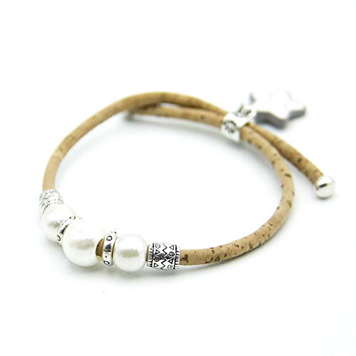 Way2BB - Pulsera de cuerda de corcho con 3 cuentas