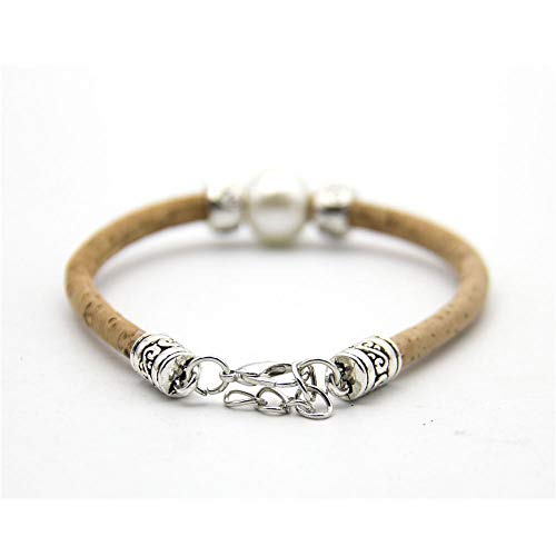 WAY2BB - Pulsera de mujer bohemia de corcho natural y perla de cerámica WAY2BB - Pulsera de mujer bohemia de corcho natural y perla de cerámica