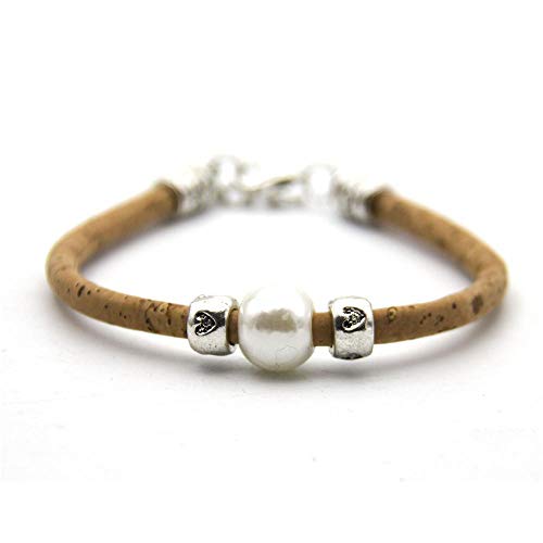 WAY2BB - Pulsera de mujer bohemia de corcho natural y perla de cerámica WAY2BB - Pulsera de mujer bohemia de corcho natural y perla de cerámica