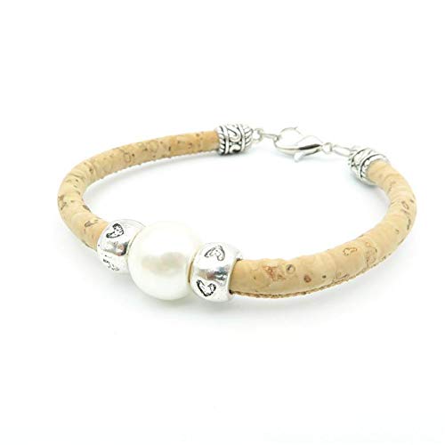 WAY2BB - Pulsera de mujer bohemia de corcho natural y perla de cerámica