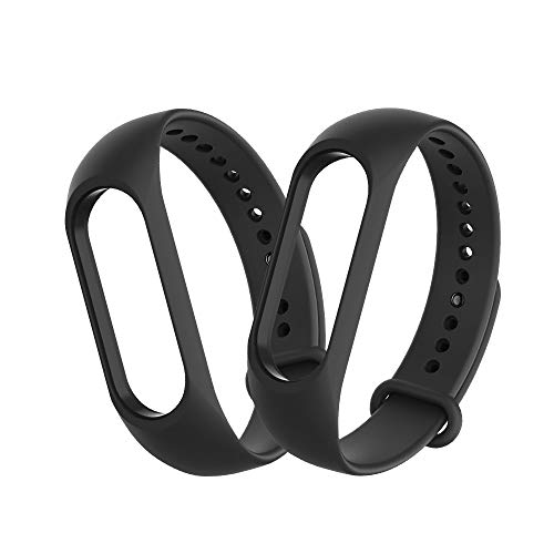 WD&CD 2 Pack Correa de Silicona Negra Compatible con Xiaomi Mi Band 3/4 Correa de Reloj, Muñequera Ajustable Banda de Reloj para Xiaomi Mi Band 3/4 (Negro + Negro)