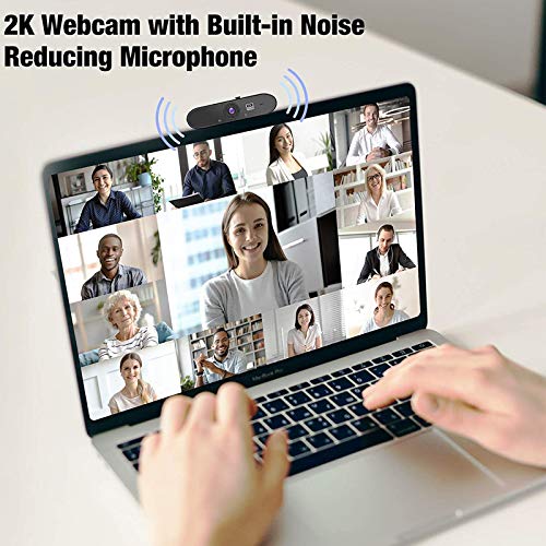 Webcam PC con Micrófono,1440P/30fps 2K Cámara Web,Webcam USB con Autoenfoque y Corrección de Luz para Videollamadas,Clases Online,Videoconferencia y Transmisión en Vivo,Windows/Mac OS/Android