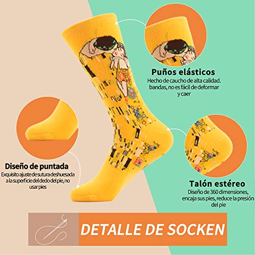 WeciBor Calcetines Hasta La Pantorrilla Para Hombre Estampados Hombres Ocasionales Calcetines Divertidos Impresos de Algodón de Pintura Famosa de Arte Calcetines de Colores de moda