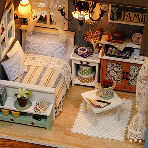 Weehey Kit de casa de muñecas en Miniatura DIY Realista Mini 3D Casa de Madera artesanía de la Sala con Muebles LED Luces de Regalo de cumpleaños de Navidad