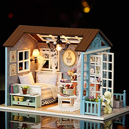 Weehey Kit de casa de muñecas en Miniatura DIY Realista Mini 3D Casa de Madera artesanía de la Sala con Muebles LED Luces de Regalo de cumpleaños de Navidad