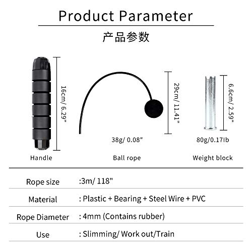 WEFLAIR Saltar de la Cuerda se enreda con cojinete de Bola Velocidad por Cable Cuerda, Longitud Ajustable Cuerda de Saltar con Alambre la Barra del Peso de la Mujer Hombre Niños (Negro)