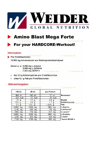 Weider Amino Blast Mega Forte. Aminoácidos en formato Ampollas.