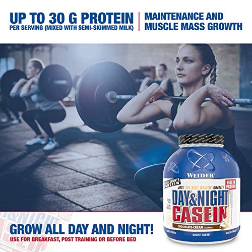 Weider Day & Night Casein Chocolate 1,8 kg. Fórmula protéica a base de puro caseinato cálcico. Efecto saciante Weider Day & Night Casein Chocolate 1,8 kg. Fórmula protéica a base de puro caseinato cálcico. Efecto saciante